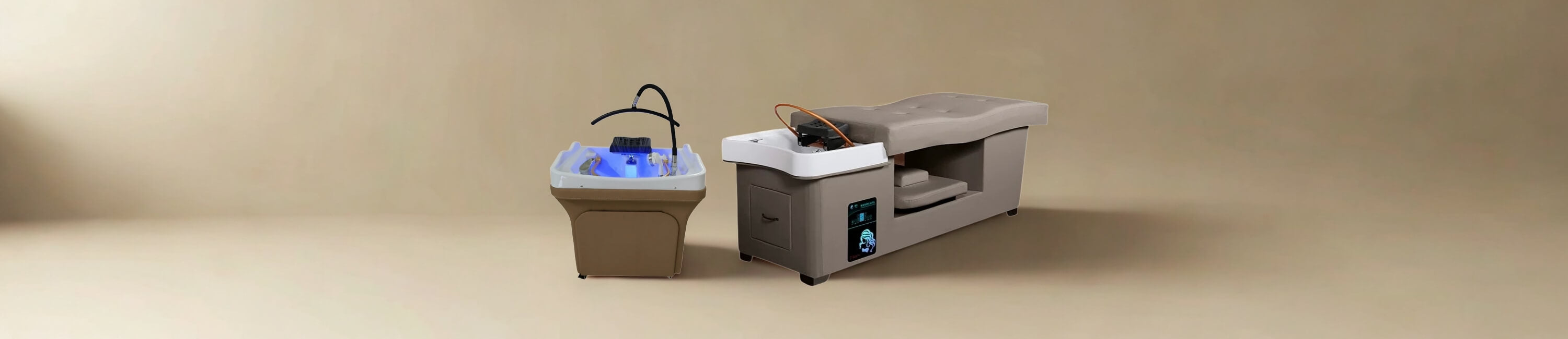 Vital Glow Head Spa Equipment featuring professional scalp therapy sinks and spa beds