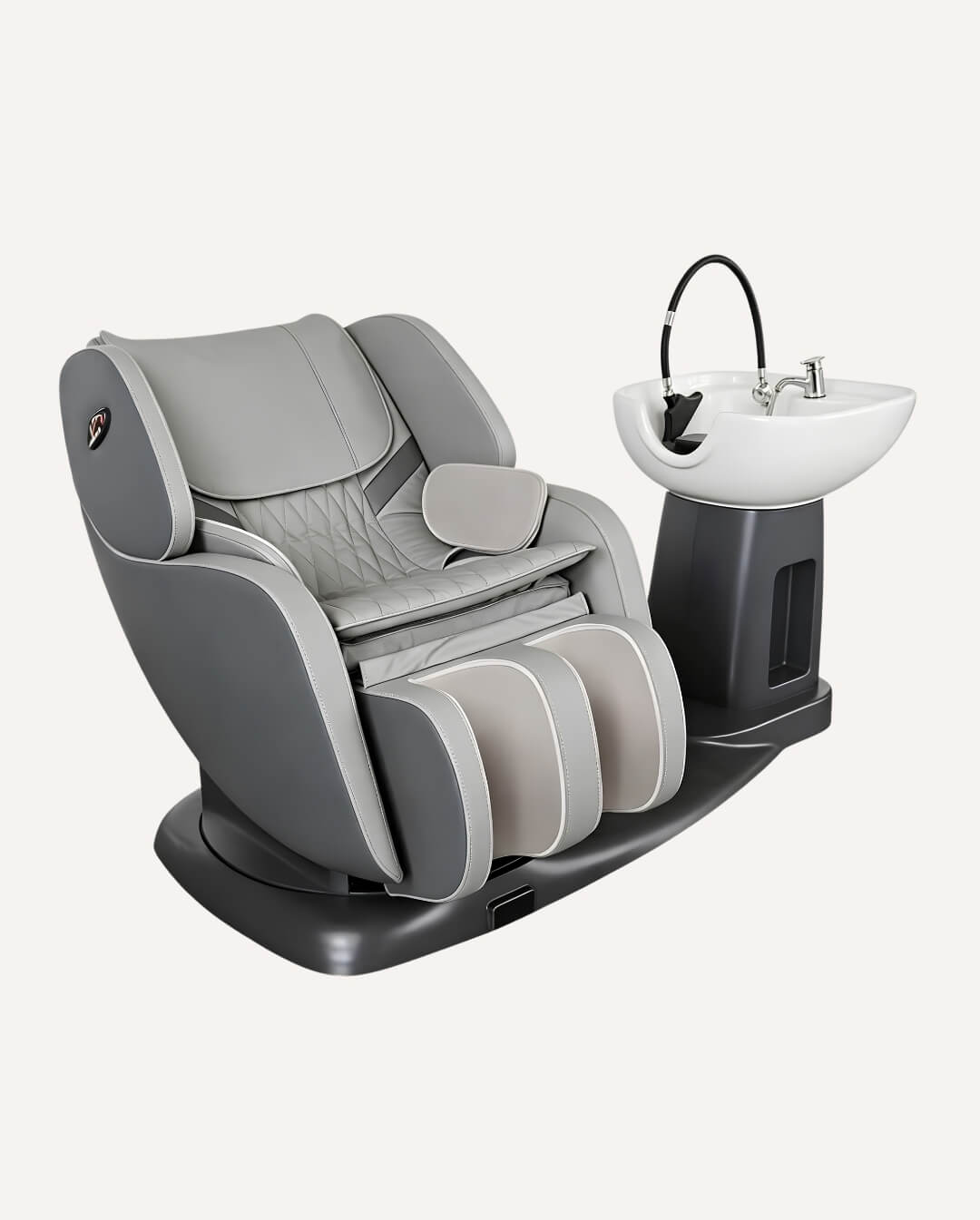 Grey Rotating Massage Shampoo Chair with integrated adjustable shampoo basin