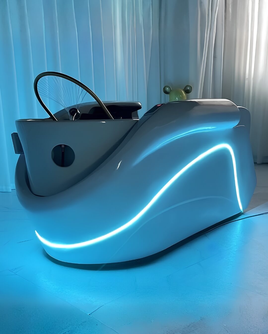 Space Capsule Shampoo Bed with ambient LED lighting for premium salon treatments