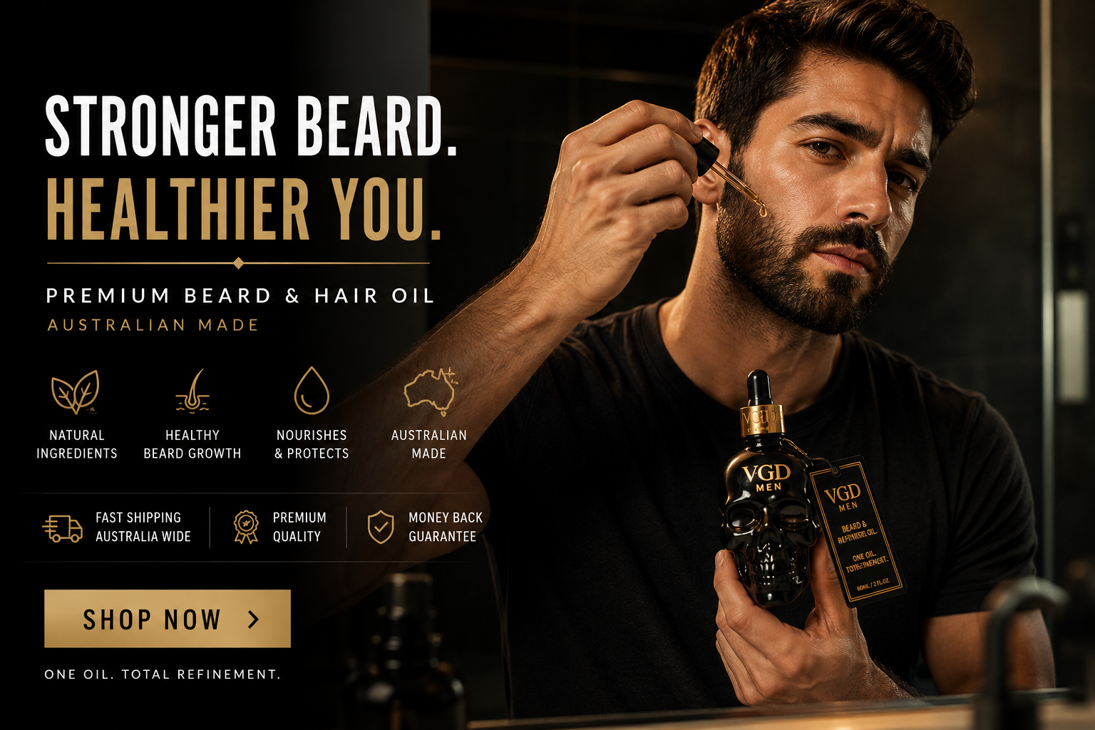 Australian-made VGD MEN beard and hair oil with botanical oils for daily grooming